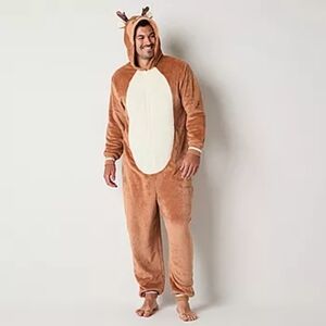 Reindeer Unisex Adult Plus Fleece Onsie Pajama